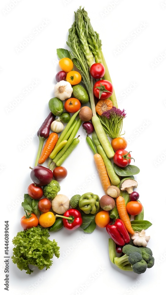 Letter A from different vegetables on white background isolated. Alphabet
Letter A from different vegetables on white background isolated. Alphabet