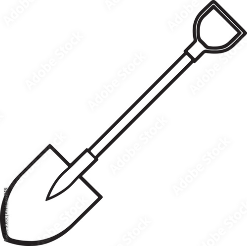 shovel sketch line art, black outline, vector and illustration, coloring book page line art drawing