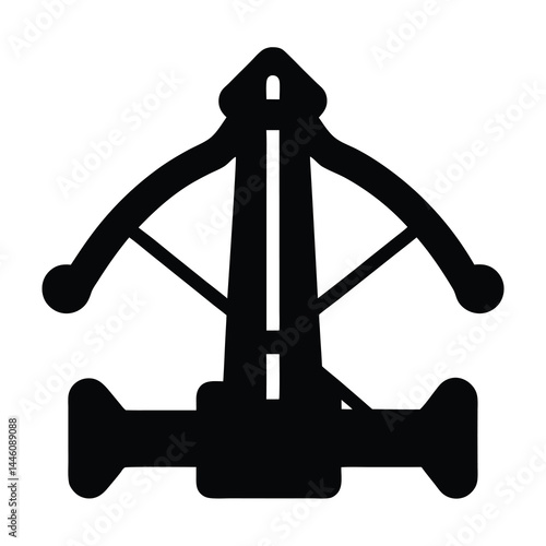 Stylized Black and White Crossbow Icon Representing Medieval Weaponry and Warfare
