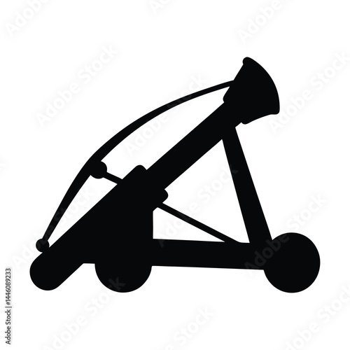 Silhouette illustration of a vintage ballista weapon on a white background
