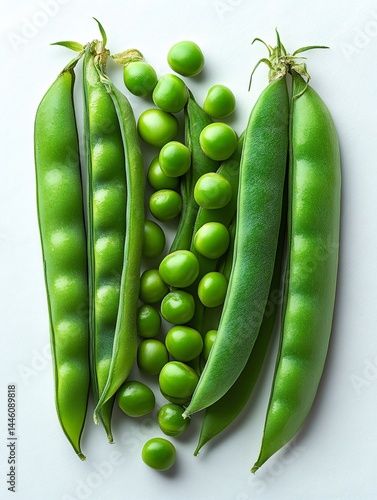 Obraz na płótnie Fresh green peas showing seeds and pods on white background w salonie