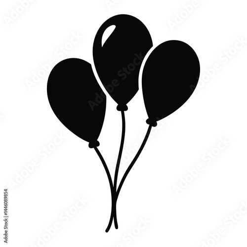 A simple illustration of three black balloons tethered together on a white background
