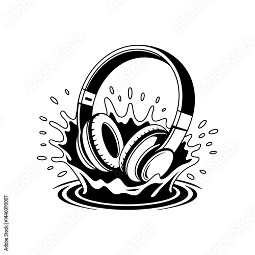 Audio Wave: Dive into the captivating world of audio with this image, showcasing a pair of headphones amidst a dynamic splash, evoking the essence of sound and music in a stunning visual.