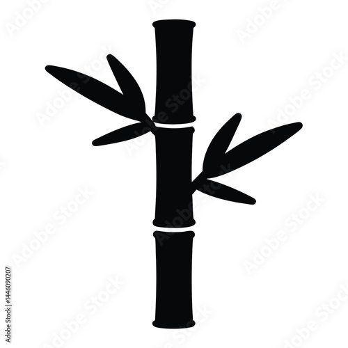 Elegant stylized silhouette of a bamboo stalk with leaves emerging sideways