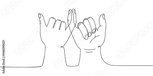 One Line Drawing of Pinky Promise Gesture.Friendship and Trust Concept with Linked Pinky Fingers Minimalist drawing design trust, friendship, loyalty, and emotional connection modern art style.Vector