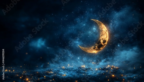 Crescent moon night sky