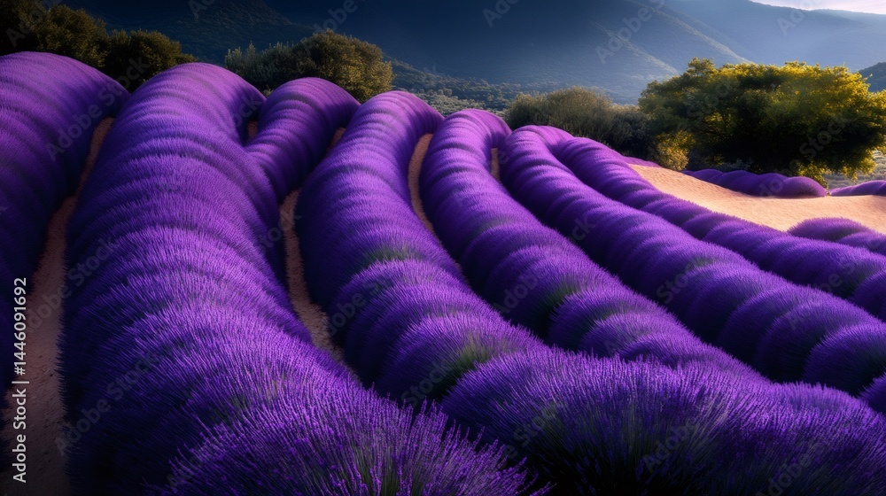 Blooming lavender fields creating stunning purple waves in valensole plateau