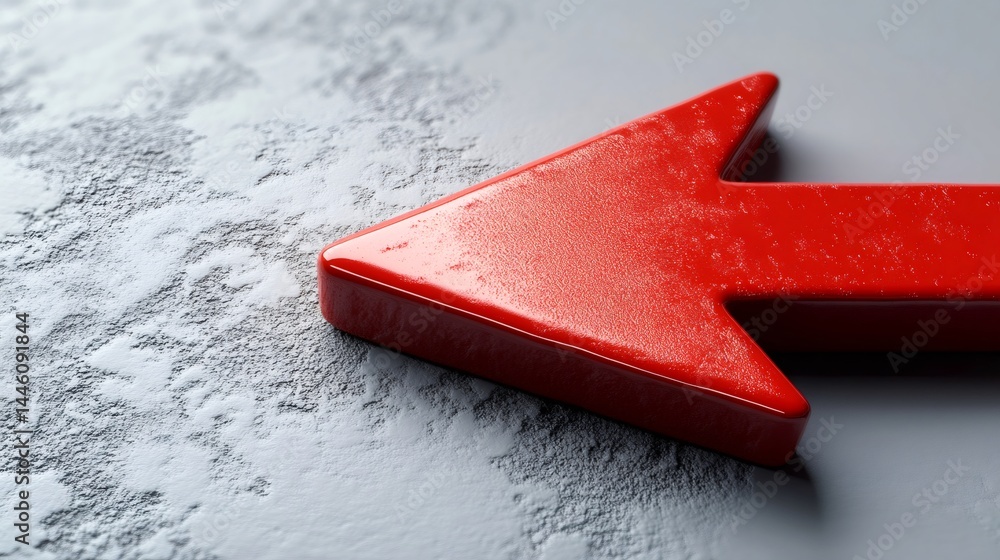 Red arrow pointing left on grey concrete background symbolizing negative trend