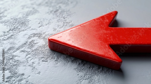 Obraz na płótnie Red arrow pointing left on grey concrete background symbolizing negative trend w salonie