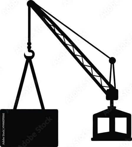 silhouette of a crane lifting object on white 