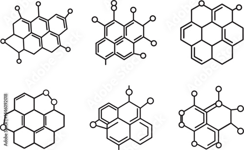 set of chemical compound line art, black outline, vector and illustration, coloring book page line art drawing