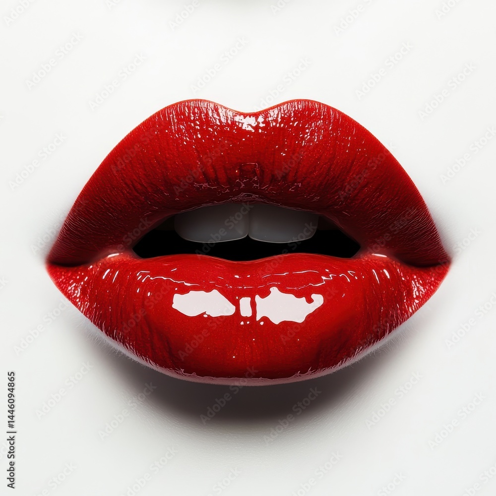 Obraz premium Close-up of Luscious Red Lips with Gloss