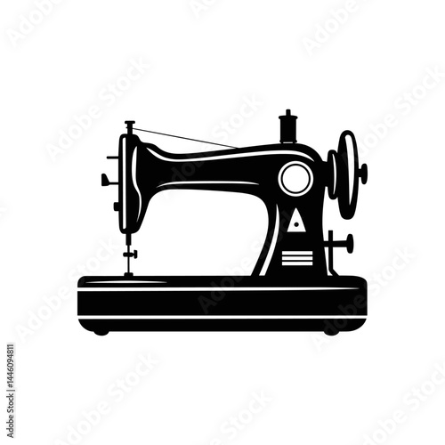 Classic Sewing Machine: An elegant vintage sewing machine, meticulously rendered in silhouette, embodies the art of traditional craftsmanship.