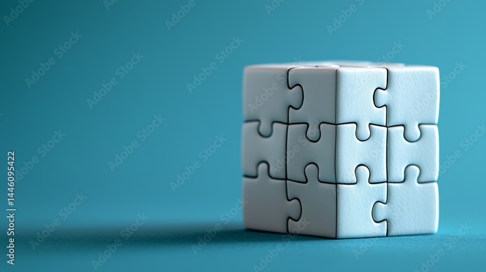 White Puzzle Cube on Teal Background Solution for Business White Puzzle Cube on Teal Background Solution for Business