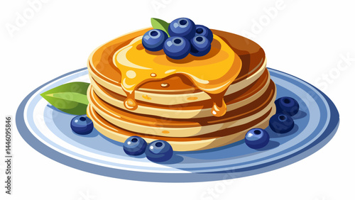 Golden pancakes layered with warm honey syrup.
Juicy blueberries rest gently on top for a fresh pop.
Minimal white plate enhances the vibrant textures.
Isolated for clean, modern food design.