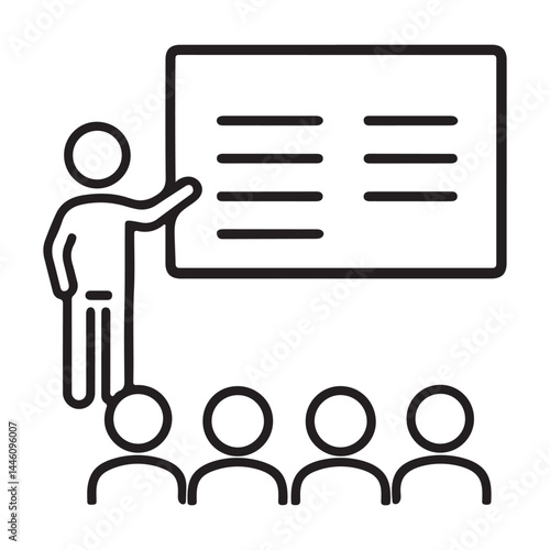 Teacher Presentation Icon: Classroom Training Lecture Instruction Symbol. teacher, presentation, classroom, training, lecture, instruction, education, learning, seminar