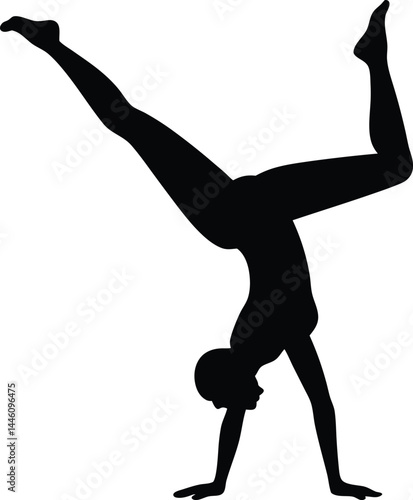 silhouette of a dancer doing handstand on white 