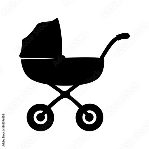 Stylized Black Silhouette Image of a Classic Baby Carriage or Pram
