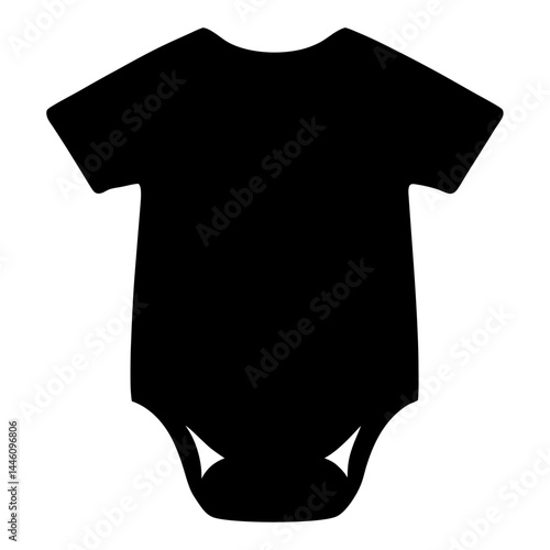 A black silhouette of a baby onesie against a white background