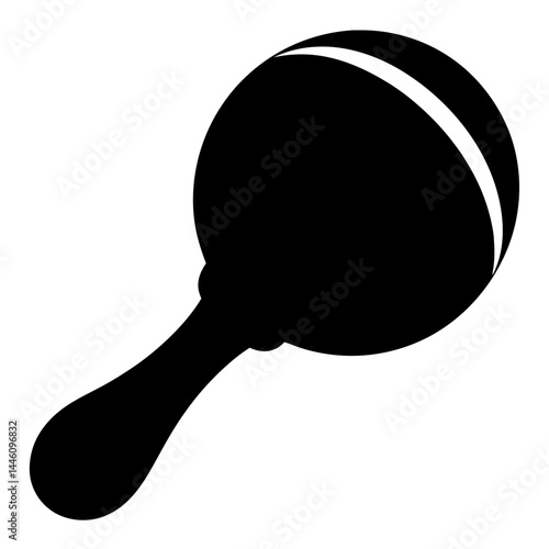 Black maraca isolated on white background, a simple illustration, shaker instrument