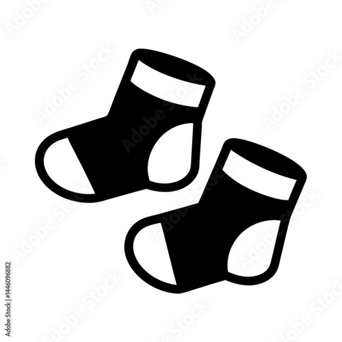 Stylized black and white illustration of two baby socks or booties