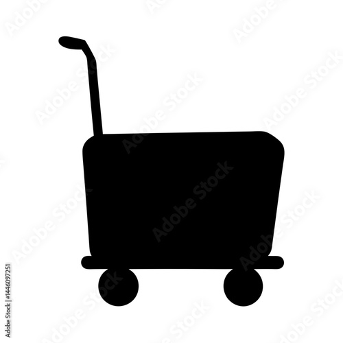 A black silhouette of a shopping cart on a white background