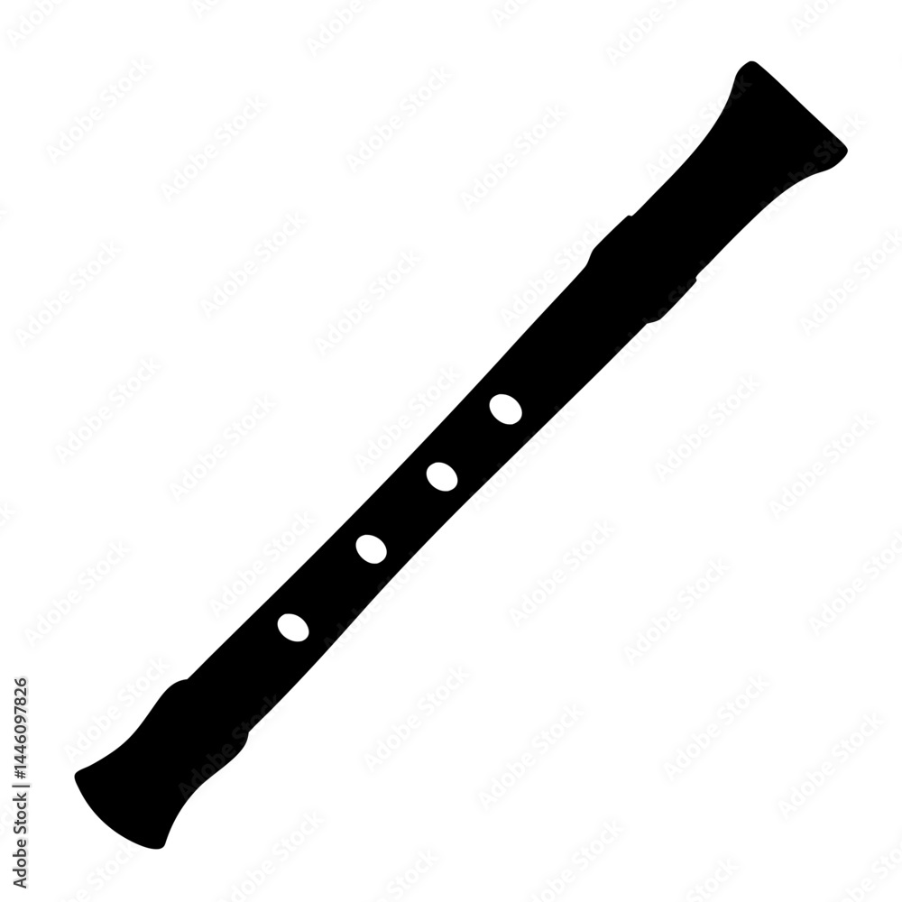 Black and White Silhouette Image of a Recorder Musical Instrument with Holes Black and White Silhouette Image of a Recorder Musical Instrument with Holes