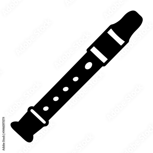 Black silhouette of a recorder woodwind instrument with circular holes