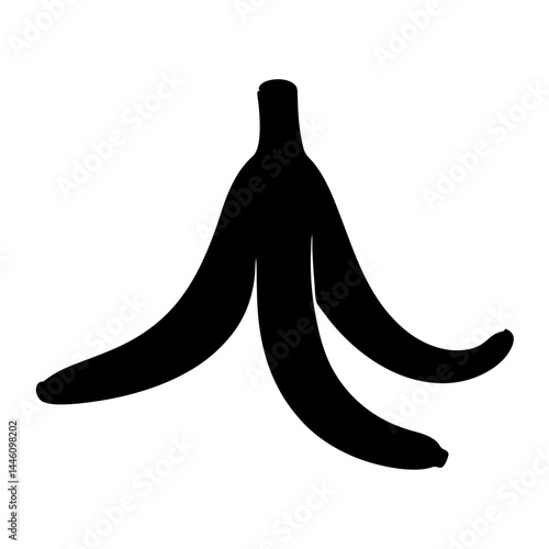 Minimalist black and white banana peel vector illustration with a simple design