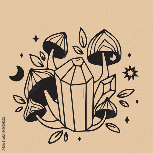 Hand-drawn vintage mystical and magic symbols illustration