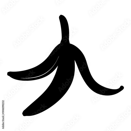 A Simple yet Bold Black Silhouette of a Banana Peel on White