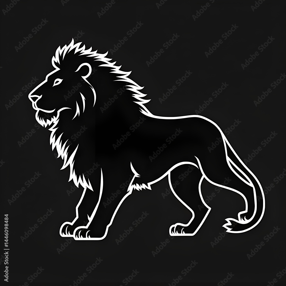 Fototapeta premium Lion Face Silhouette SVG – Black and White Vector of Majestic Lion Head