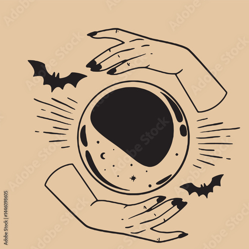 Hand-drawn vintage mystical and magic symbols illustration