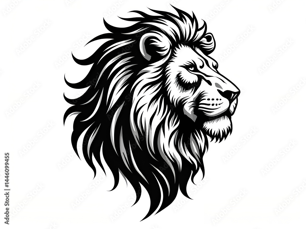 custom made wallpaper toronto digitalLion Face Silhouette SVG – Black and White Vector of Majestic Lion Head

