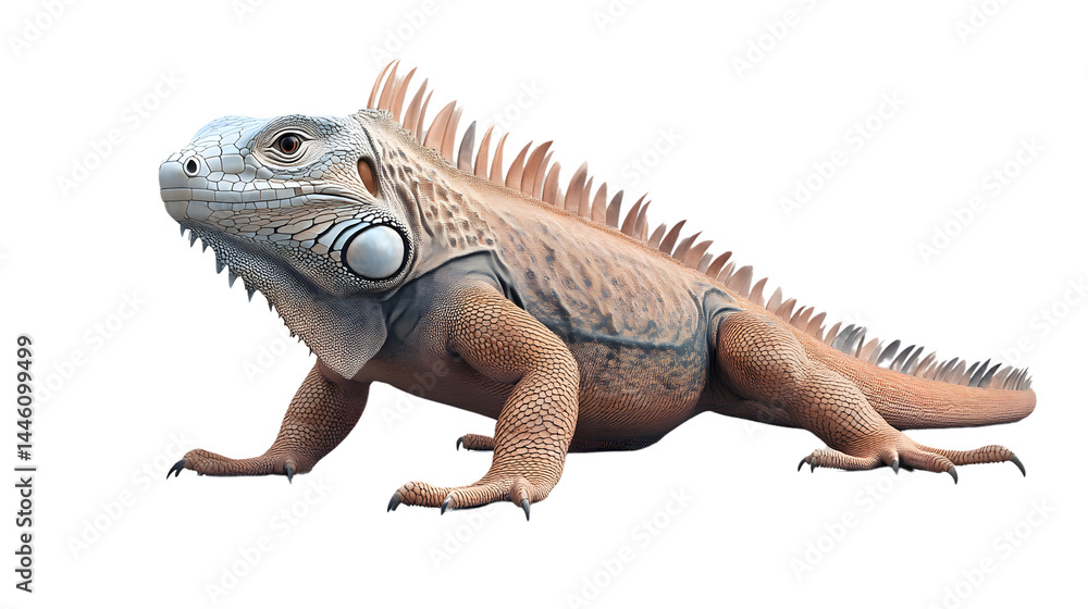 Obraz premium Closeup of a vibrant iguana lizard isolated on black background