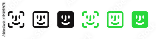 Facial recognition identification scan icons se. Face symbol for apps and websites.