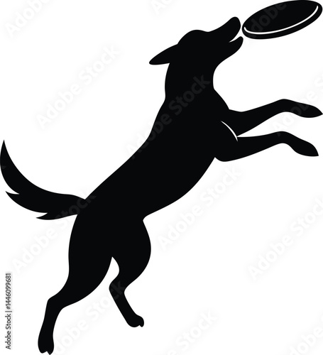 silhouette of a dog catching frisbee mid air 