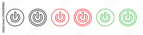 On off power button icons set. Power on off or switch electric current, power button.