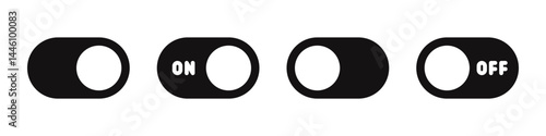 On and Off toggle switch button icons set. Setting control toggle ON OFF, switch buttons.