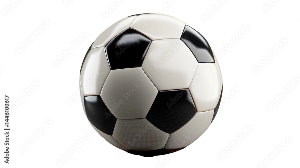 Fototapeta premium A close up shot of a soccer ball with black and white panels on a black dark background in a studio 