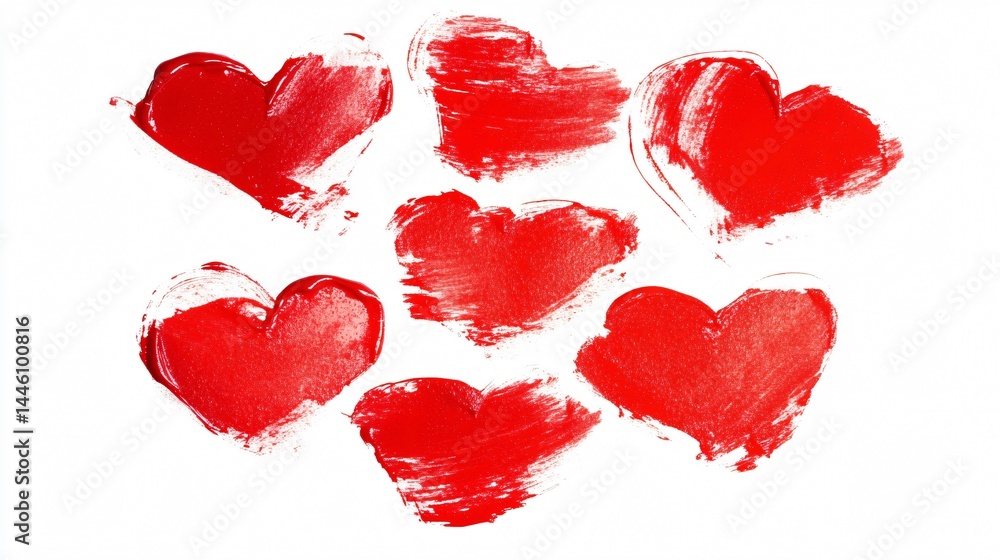 Fototapeta premium Elegant Red Heart Shapes Created with Thick White Lipstick Texture