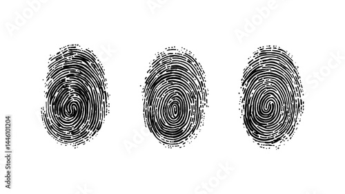 Set of multiple fingerprint pattern on white background. Abstract fingerprint design with a grunge texture, Vector black fingerprint texture. Black fingerprint on white transparent background.	