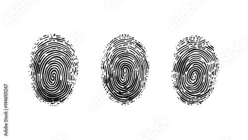 Set of multiple fingerprint pattern on white background. Abstract fingerprint design with a grunge texture, Vector black fingerprint texture. Black fingerprint on white transparent background.	