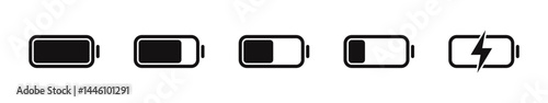 Battery icons set. Battery charging indicator, level battery energy, alkaline battery capacity charge symbol. Vector illustration.