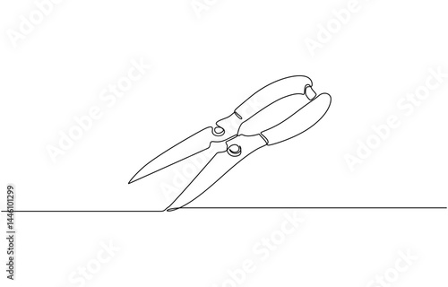 Continuous one line drawing of secateurs plant equipment, Gardening hedge trimmers line drawing with editable stroke, minimalist design concept pro style. vector illustration.