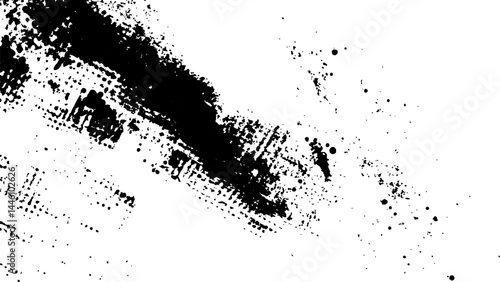 Vector new style halftone dots modern grunge texture. Black Ink splatter brush stroke on black halftone dots abstract white background	
