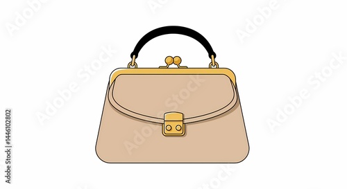 Elegant Beige Clutch Purse with Black Handle on White Background