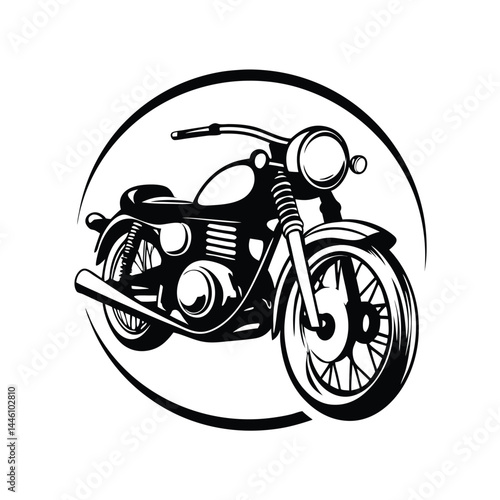 Classic Motorcycle Silhouette, Vintage Bike Illustration, Black and White Vehicle