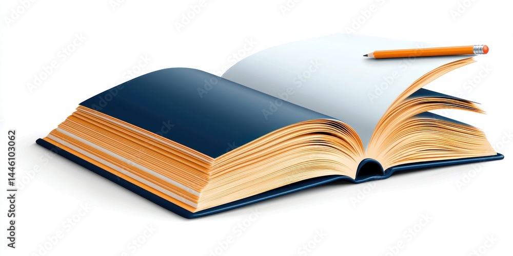 Fototapeta premium Open Book with Pencil Ready for Writing or Reading