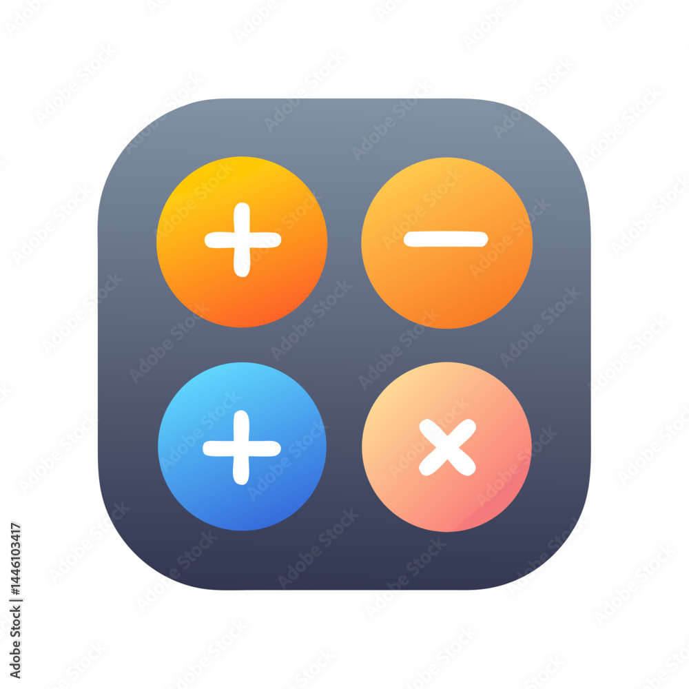 Obraz premium Vector - designed square icon with colorful arithmetic symbols. Perfect for math, calculation, finance - related projects in a modern flat design.